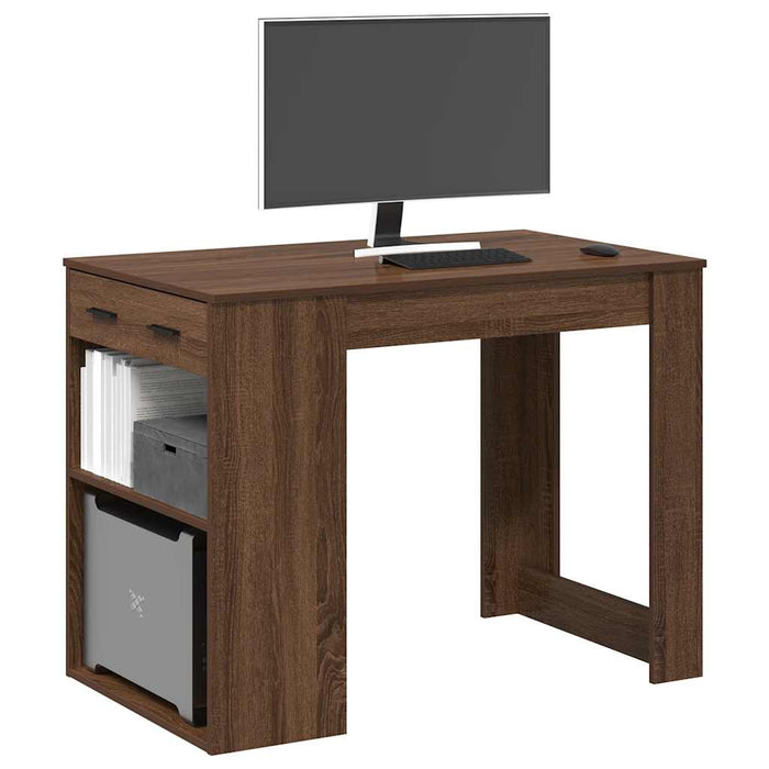 vidaXL Desk with Drawer and Shelf Brown Oak 102x62x77.5 cm Engineered Wood