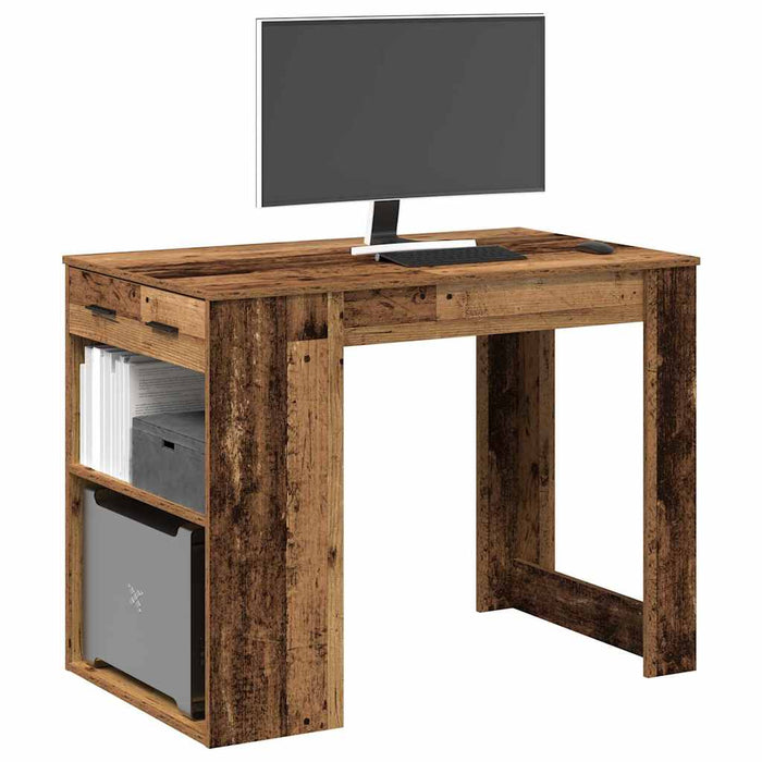 vidaXL Desk with Drawer and Shelf Old Wood 102x62x77.5 cm Engineered Wood