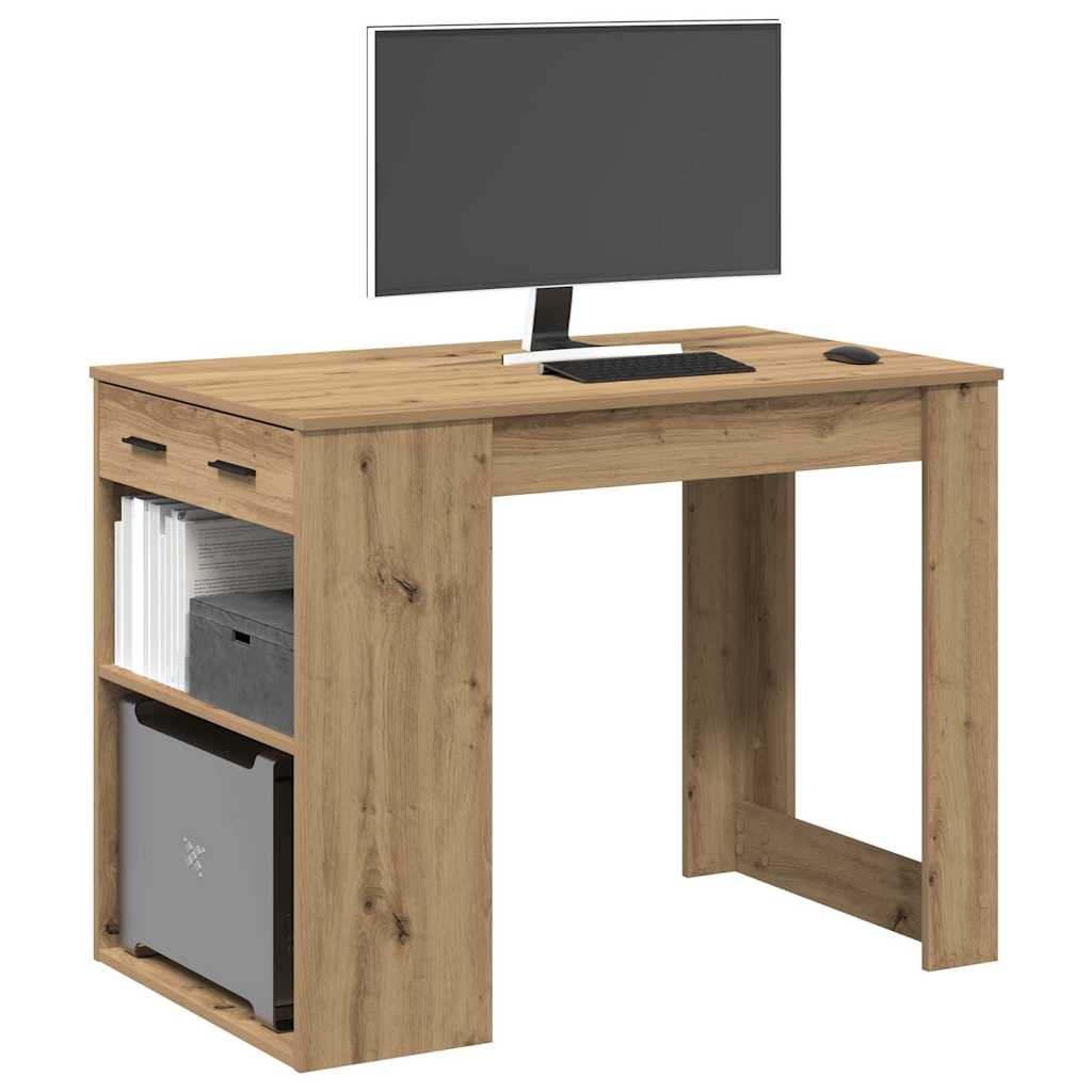 vidaXL Desk with Drawer and Shelf Artisan Oak 102x62x77.5 cm Engineered Wood