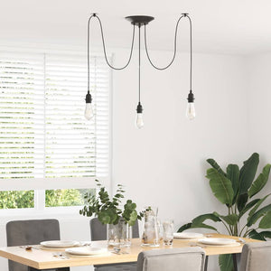 vidaXL Pendant Lamp with 3 Lamp Holders E27 Black Metal