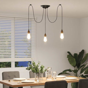 vidaXL Pendant Lamp with 3 Lamp Holders E27 Black Metal