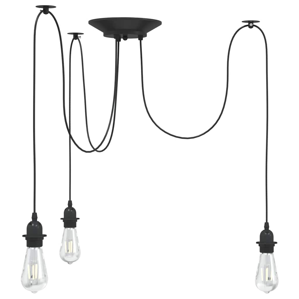 vidaXL Pendant Lamp with 3 Lamp Holders E27 Black Metal