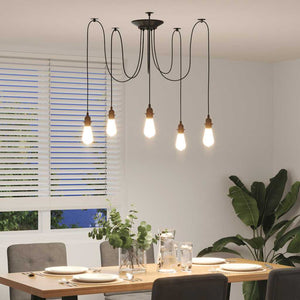 vidaXL Pendant Lamp with 5 Lamp Holders E27 Black Metal