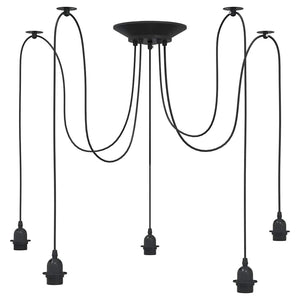 vidaXL Pendant Lamp with 5 Lamp Holders E27 Black Metal