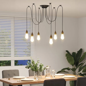 vidaXL Pendant Lamp with 6 Lamp Holders E27 Black Metal