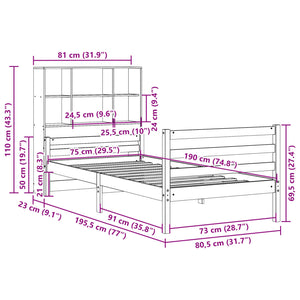 vidaXL Bookcase Bed without Mattress 75x190 cm Small Single Solid Wood Pine