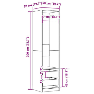 vidaXL Wardrobe Old Wood 50x50x200 cm Engineered Wood