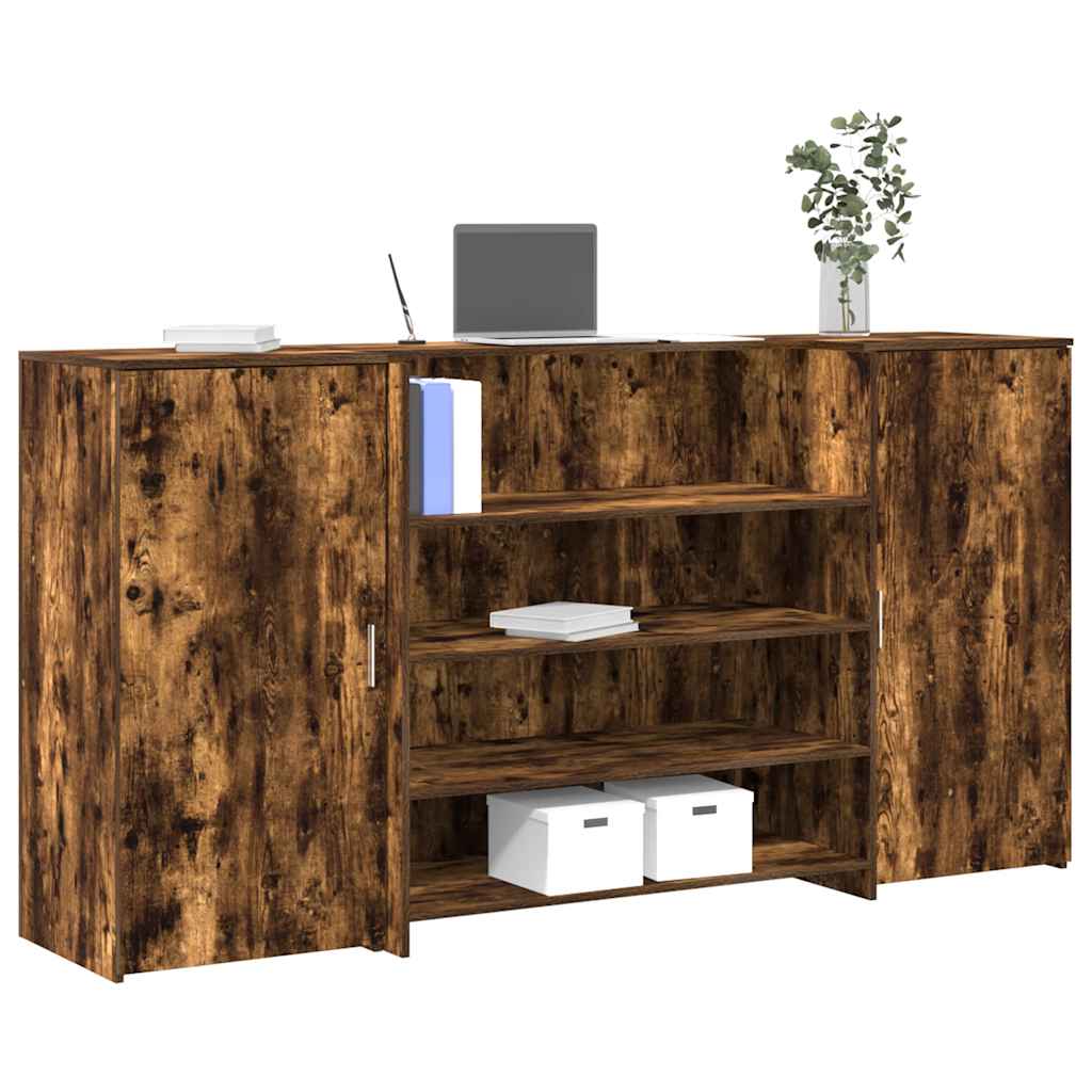 vidaXL Reception Desk Smoked Oak 200x50x103.5 cm Engineered Wood