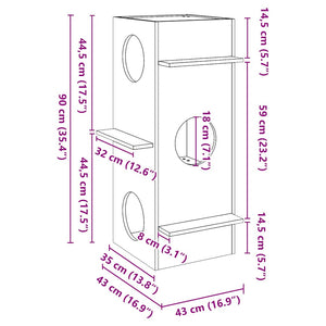 vidaXL Cat House 43x43x90 cm Solid Wood Pine