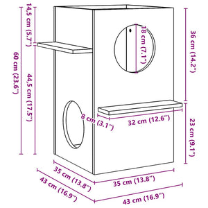 vidaXL Cat House White 43x43x60 cm Solid Wood Pine