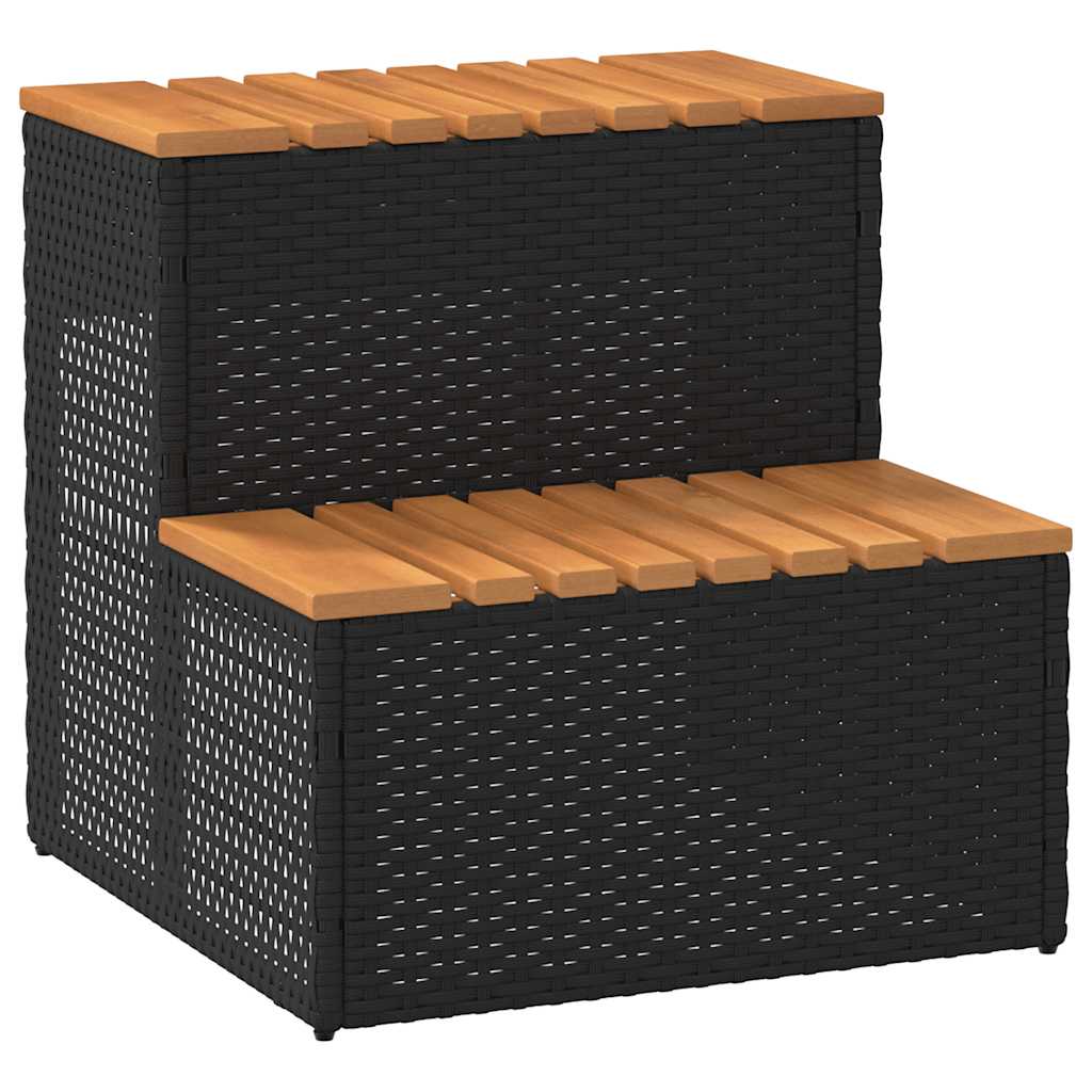 vidaXL Hot Tub Step Black 50x50x50.5 cm Poly Rattan and Solid Acacia