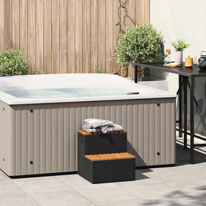 vidaXL Hot Tub Step Black 50x50x50.5 cm Poly Rattan and Solid Acacia