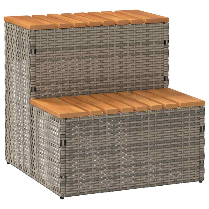 vidaXL Hot Tub Step Grey 50x50x50.5 cm Poly Rattan and Solid Acacia