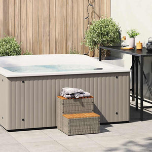 vidaXL Hot Tub Step Grey 50x50x50.5 cm Poly Rattan and Solid Acacia