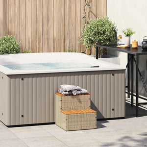 vidaXL Hot Tub Step Beige 50x50x50.5 cm Poly Rattan and Solid Acacia