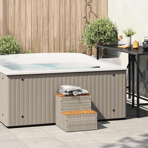 vidaXL Hot Tub Step Light Grey 50x50x50.5 cm Poly Rattan and Solid Acacia