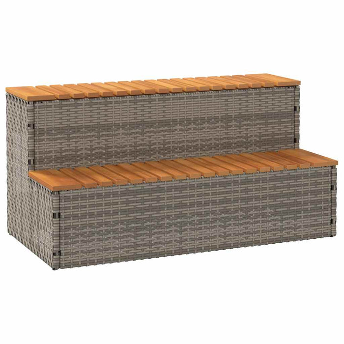 vidaXL Hot Tub Step Grey 100x50x50.5 cm Poly Rattan and Solid Acacia