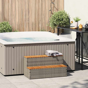 vidaXL Hot Tub Step Grey 100x50x50.5 cm Poly Rattan and Solid Acacia