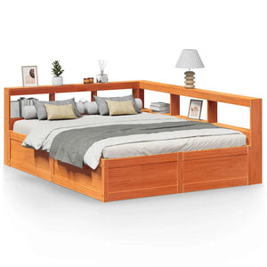 vidaXL Bookcase Bed without Mattress Wax Brown 160x200cm Solid Wood Pine