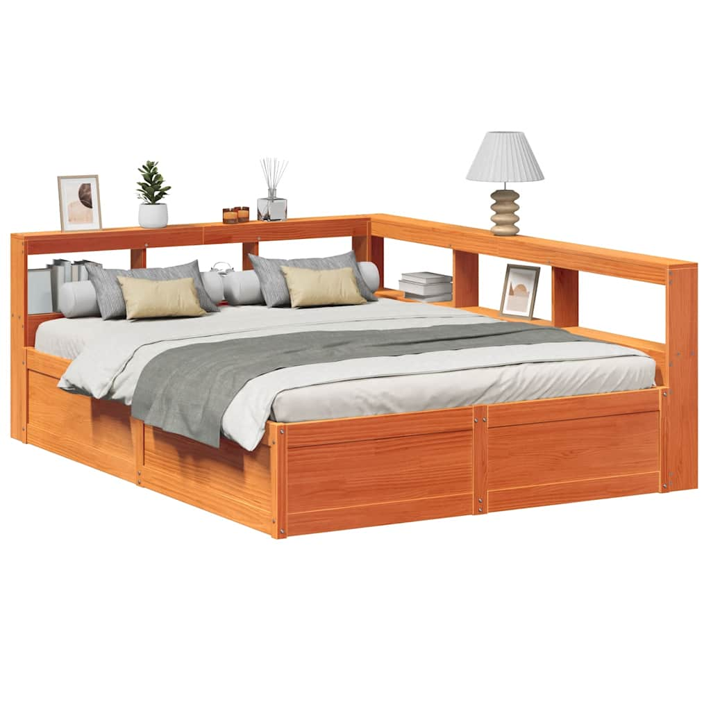 vidaXL Bookcase Bed without Mattress Wax Brown 160x200cm Solid Wood Pine