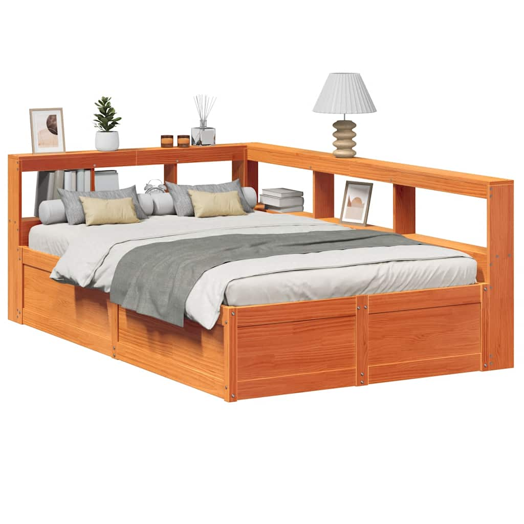 vidaXL Bookcase Bed without Mattress Wax Brown 120x200cm Solid Wood Pine