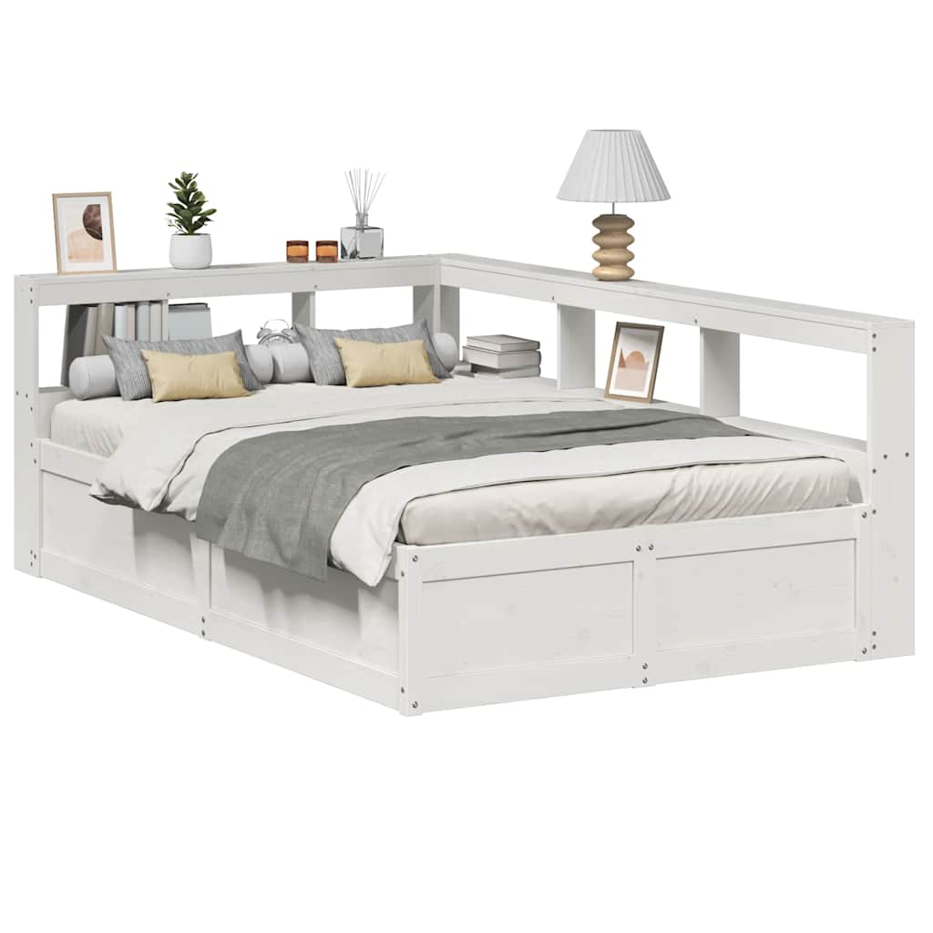 vidaXL Bookcase Bed without Mattress White 135x190cm Solid Wood Pine