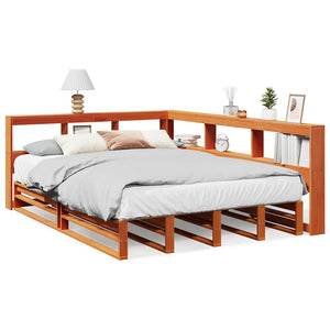 vidaXL Bookcase Bed without Mattress Wax Brown 140x200cm Solid Wood Pine