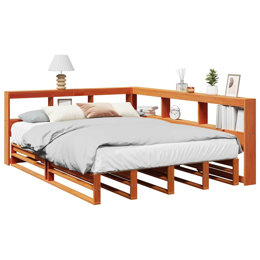 vidaXL Bookcase Bed without Mattress Wax Brown 140x200cm Solid Wood Pine