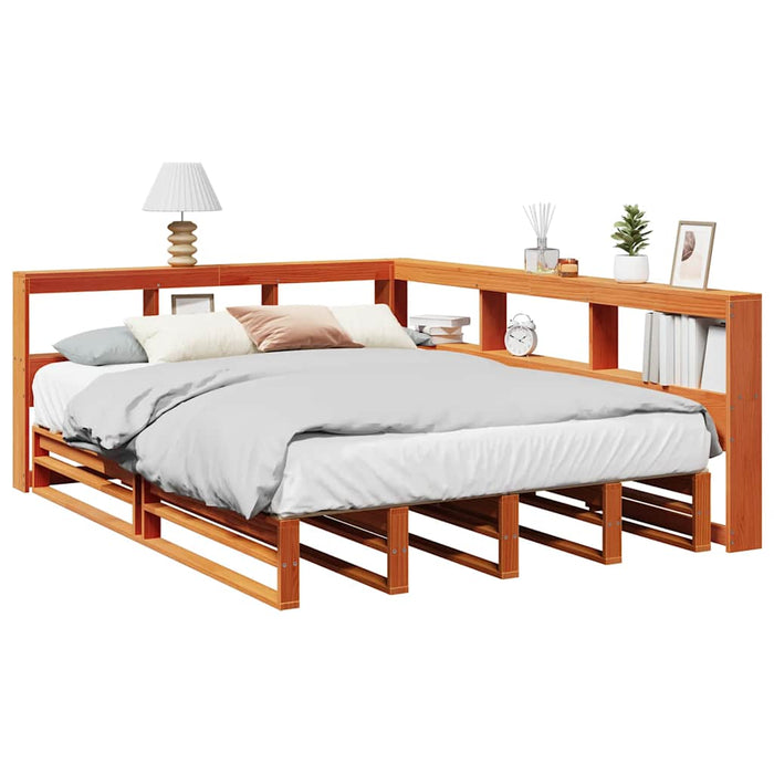 vidaXL Bookcase Bed without Mattress Wax Brown 140x200cm Solid Wood Pine