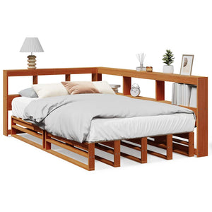 vidaXL Bookcase Bed without Mattress Wax Brown 120x200cm Solid Wood Pine