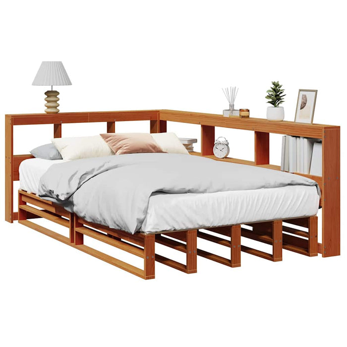 vidaXL Bookcase Bed without Mattress Wax Brown 120x200cm Solid Wood Pine