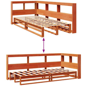 vidaXL Bookcase Bed without Mattress Wax Brown 100x200cm Solid Wood Pine