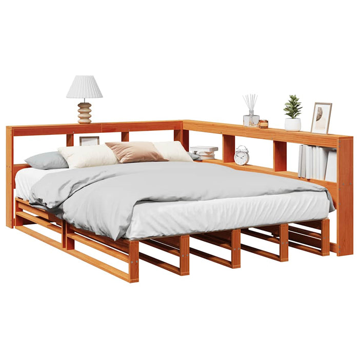 vidaXL Bookcase Bed without Mattress Wax Brown 140x190cm Solid Wood Pine