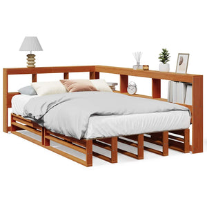 vidaXL Bookcase Bed without Mattress Wax Brown 120x190cm Solid Wood Pine