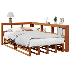 vidaXL Bookcase Bed without Mattress Wax Brown 120x190cm Solid Wood Pine