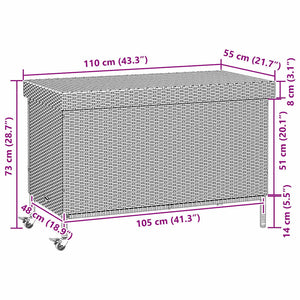 vidaXL Garden Storage Box with Wheels Black 110x55x73 cm Poly Rattan