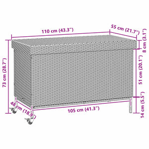 vidaXL Garden Storage Box with Wheels Grey 110x55x73 cm Poly Rattan