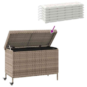 vidaXL Garden Storage Box with Wheels Grey 110x55x73 cm Poly Rattan