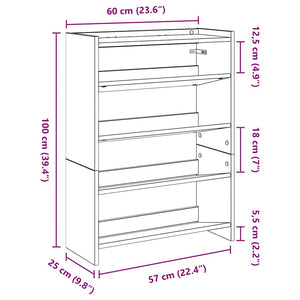 vidaXL Shoe Rack Black 80x25x61.5 cm Engineered Wood