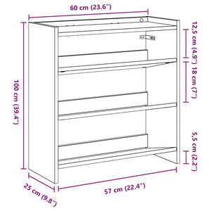 vidaXL Shoe Rack Black 60x25x62 cm Engineered Wood