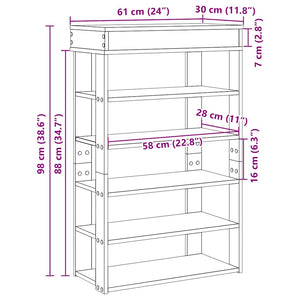 vidaXL Shoe Rack Grey Sonoma 60x30x98 cm Engineered Wood