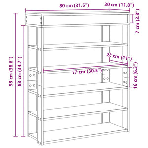 vidaXL Shoe Rack Concrete Oak 80x30x98 cm Engineered Wood