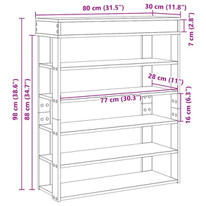 vidaXL Shoe Rack Smoked Oak 80x30x98 cm Engineered Wood