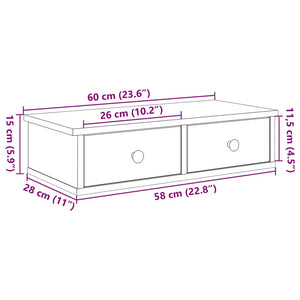 vidaXL Wall Shelf with Drawers White 60x25x15 cm Engineered Wood