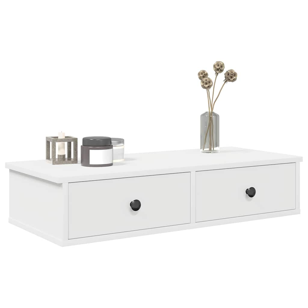 vidaXL Wall Shelf with Drawers White 80x31x17 cm Engineered Wood