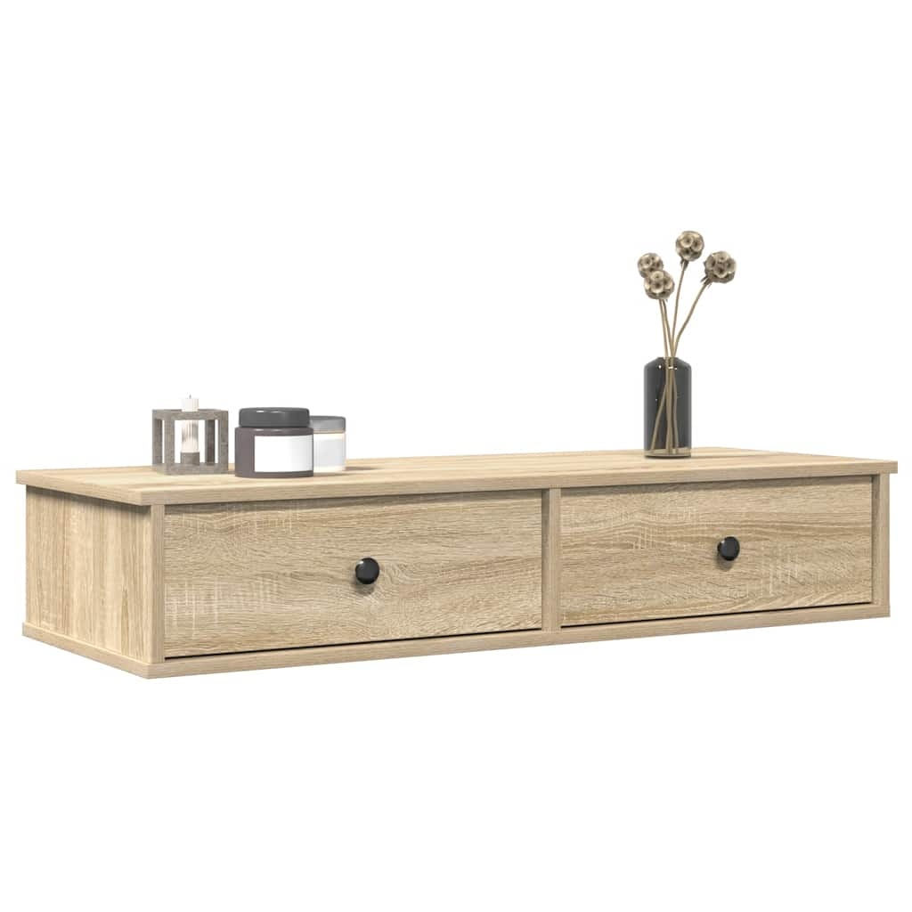 vidaXL Wall Shelf with Drawers Sonoma Oak 100x37.5x19 cm Engineered Wood