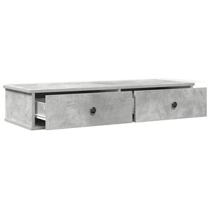 vidaXL Wall Shelf with Drawers Concrete Grey 100x37.5x19 cm Engineered Wood