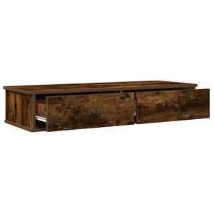 vidaXL Wall Shelf with Drawers Smoked Oak 100x37.5x19 cm Engineered Wood