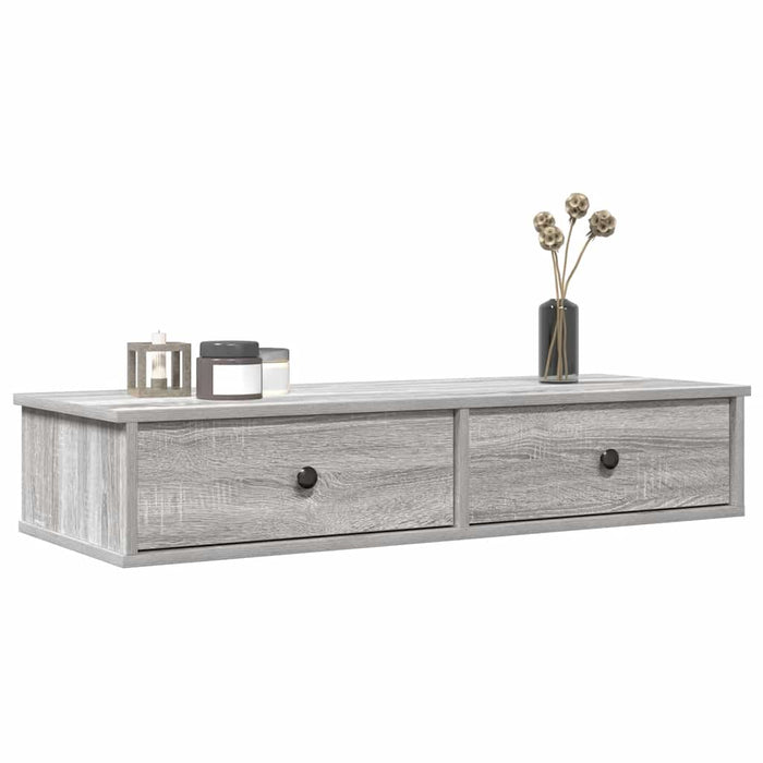 vidaXL Wall Shelf with Drawers Grey Sonoma 100x37.5x19 cm Engineered Wood