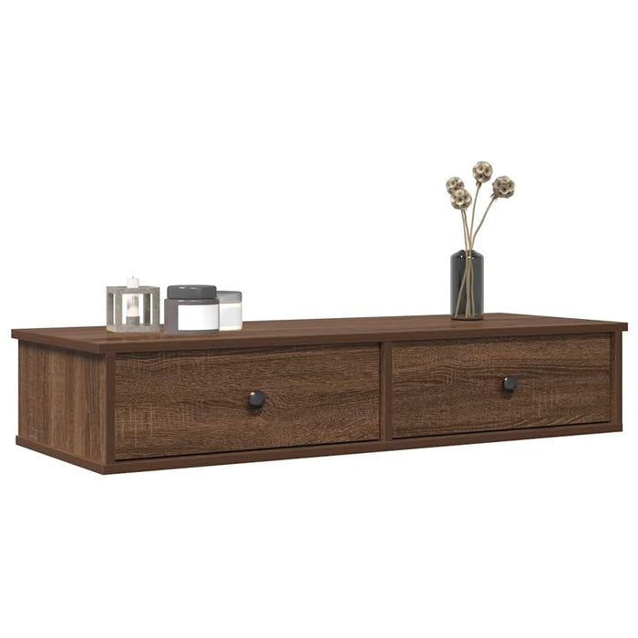 vidaXL Wall Shelf with Drawers Brown Oak 100x37.5x19 cm Engineered Wood